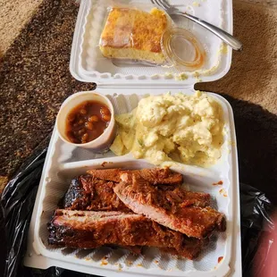 First time trying. These ribs slap. The potato salad was meh and the beans were far too sweet. Like candy.
