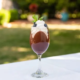 a dessert in a wine glass