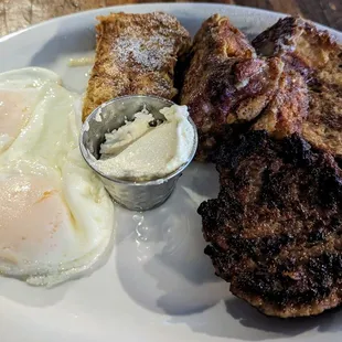 French toast and housemade sausage patties
