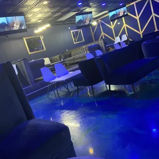 lounge area with blue lighting