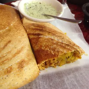 Lamb dosa with coconut curry