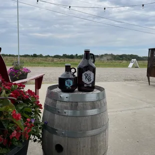 a barrel of beer on a patio