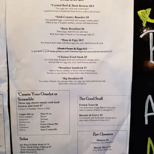 a menu for breakfast