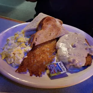Chicken fried steak breakfast.