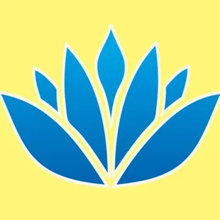 a blue flower on a yellow background