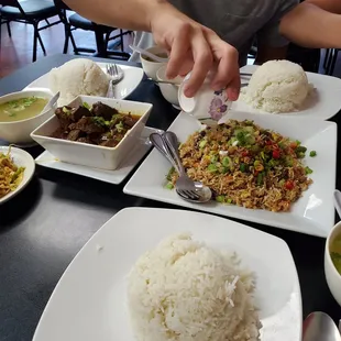 Beef fried rice and beef curry