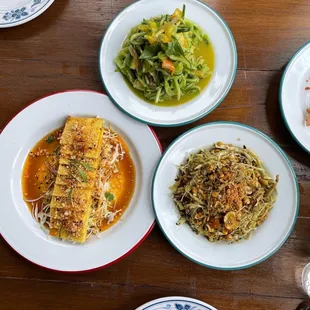 a variety of dishes on a table