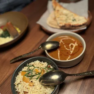 Dhal Makhani, rice and garlic naan that came with the main course
