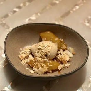 Caramelized Pineapple, Masala Chai Ice Cream, Jaggery Crumble