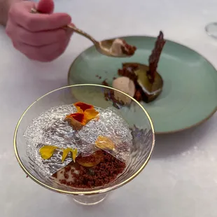 SHRIKHAND MOUSSE markrut lime, tapioca  CHOCOLATE TART barley ice cream