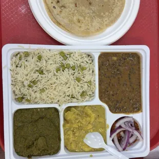 Daily special with karahi paneer, sarson ka saag, and dal makhani. $15.99. Delicious.