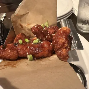 a plate of food with a knife and fork