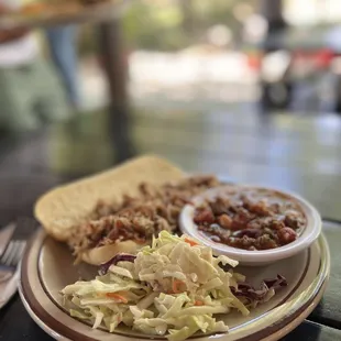 Pulled pork sandwiches w chili and coleslaw