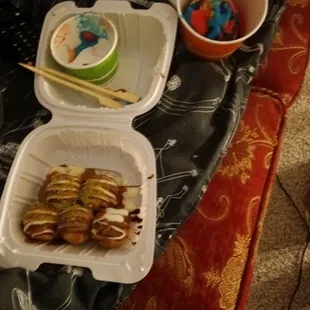 Crazy colors (top right) and mini pancake, cupcake..whatever it is (bottom left)