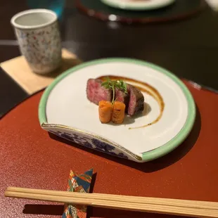 Wagyu beef with miso pepper onion sauce