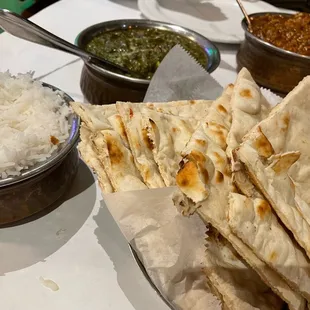 Plain Naan, Rice, Saag Paneer (Palak Paneer) , Goat Curry