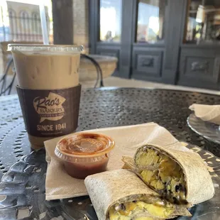 Black Bean grilled Chicken Wrap and a Vanilla Latte