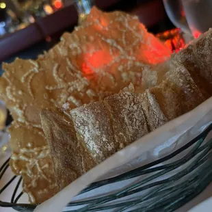 Complementary bread and some kind of Parmesan crisp (it was delicious!)