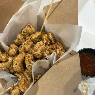 Delicious popcorn chicken and card games
