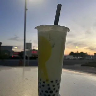 Honeydew milk tea with boba
