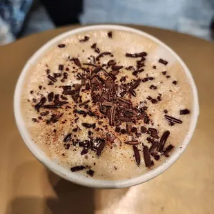 Salted Caramel Latte with Chocolate Shavings