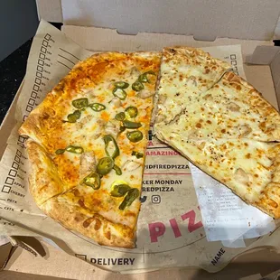 Buffalo Chicken Pizza and White Out Pizza
