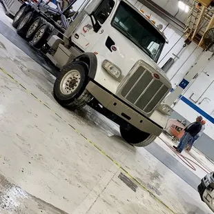 a truck parked in a warehouse
