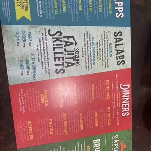 Menu. Apps, salads, dinnef