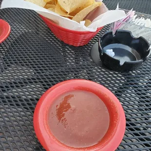 Large, cruspy chips and salsa.