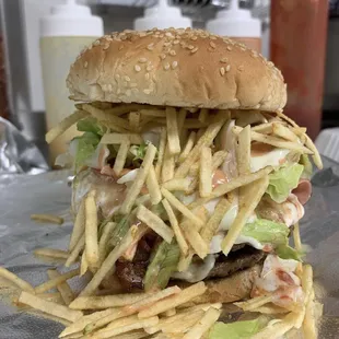 a burger and french fries