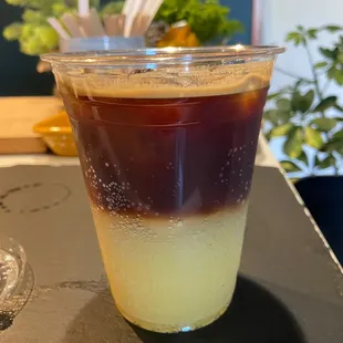 Ginger Cloud: it's like a ginger tonic with espresso on the top. Sweet and sparkling. Tastes refreshing!