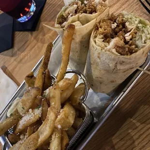Spicy Chicken Wrap and truffle fries