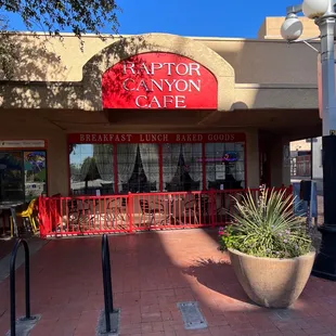 the entrance to raptor canyon cafe