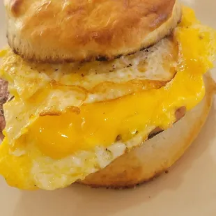 Pork roll egg and cheese  on a biscuit