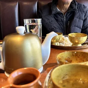 Hot tea and the lunch plate.