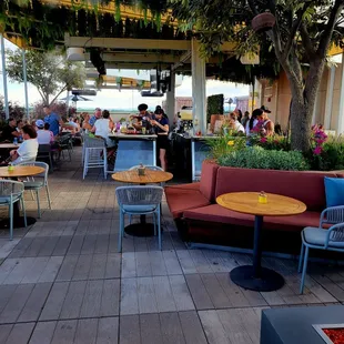 Plenty of seating with shade and mist for hot days