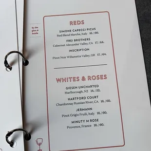 Wine menu