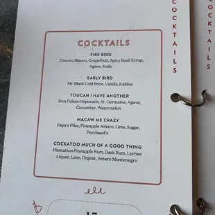 Cocktail menu