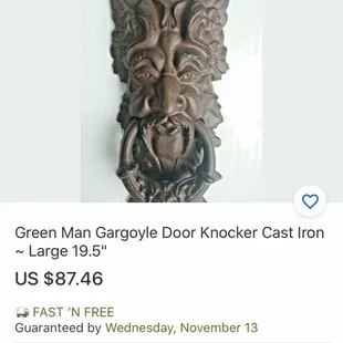 Re-production price for the same door knocker.