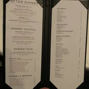 Dessert menu