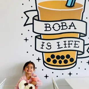 My daughter with her boba drink