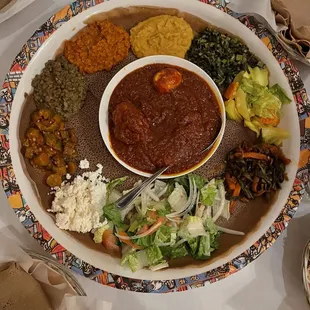 Vegetarian combo with Doro Wat in the center