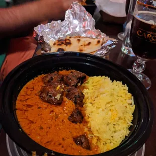 Lamb Meatball Tikka Rice Bowl and naan