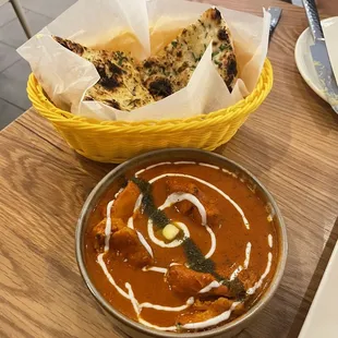 Butter chicken and garlic naan