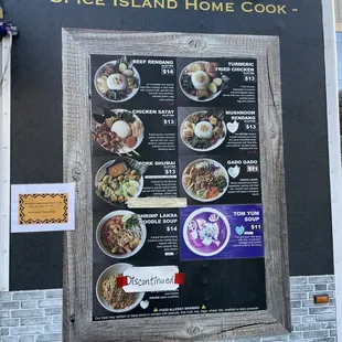 a menu on a wall