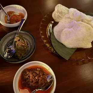 Sambal sampler with shrimp chips