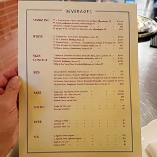 Beverage menu
