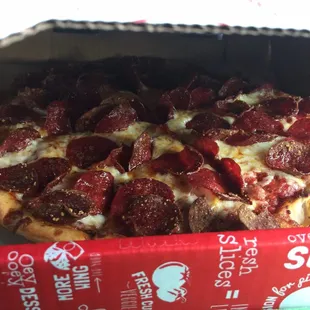 Beef pepperoni pizza cooked well done!