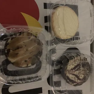 All three of Rascal Houses Cheesecakes: New York (top right), Turtle Cheesecake (left), Black Forest Cheesecake (bottom right).
