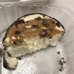Half of their Turtle Cheesecake and what it looks like when you cut into it.  DELICIOUS little cake for any occasion! I love sharing it!